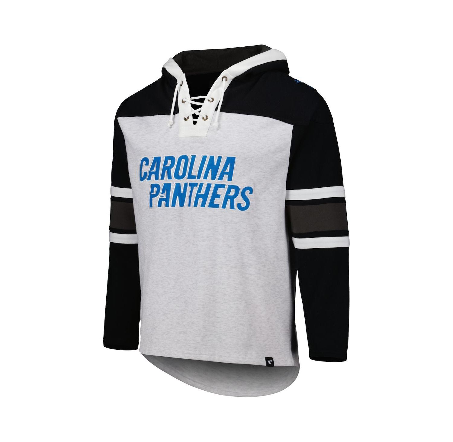 Men's Carolina Panthers Heather Gray Gridiron Lace-Up Pullover Hoodie