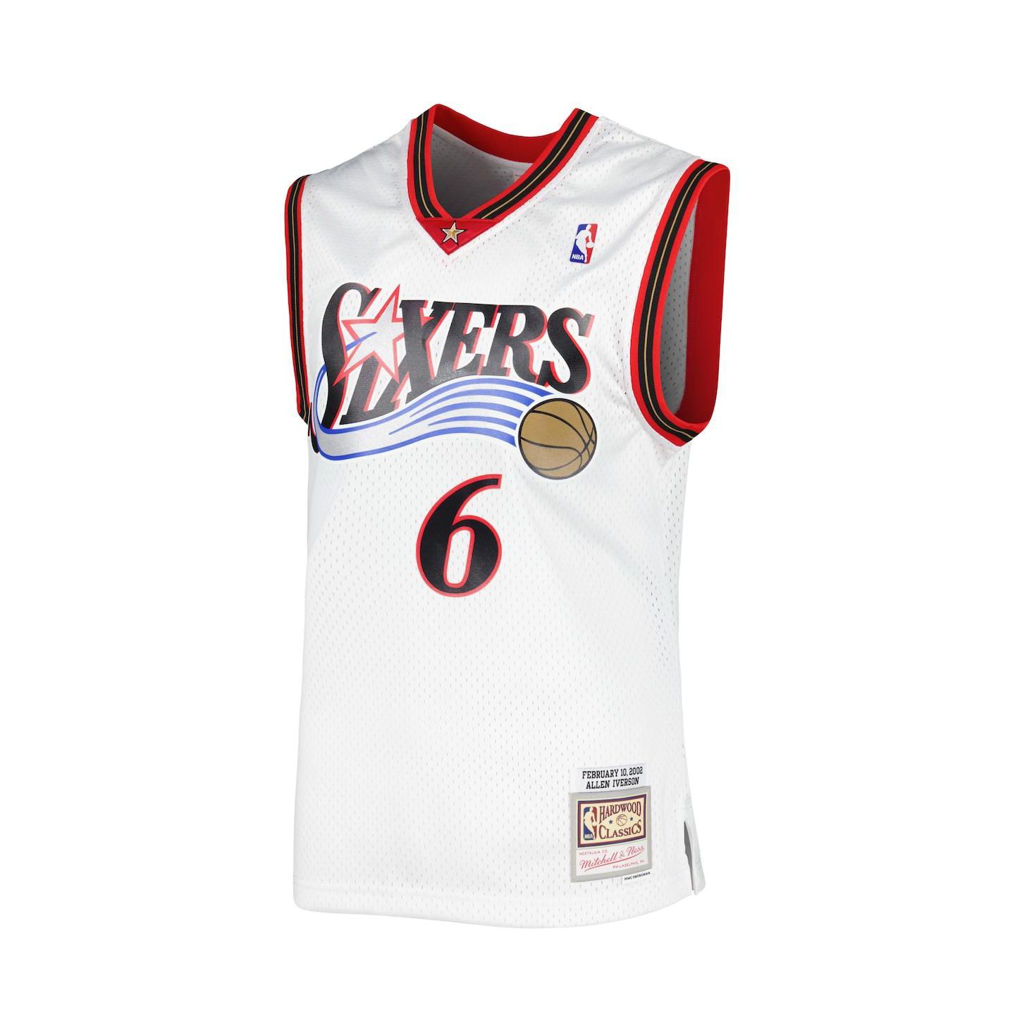 Мужской топ Mitchell & Ness Allen Iverson White Philadelphia 76ers Hardwood Classics 2002 Swingman Jersey — фото 3