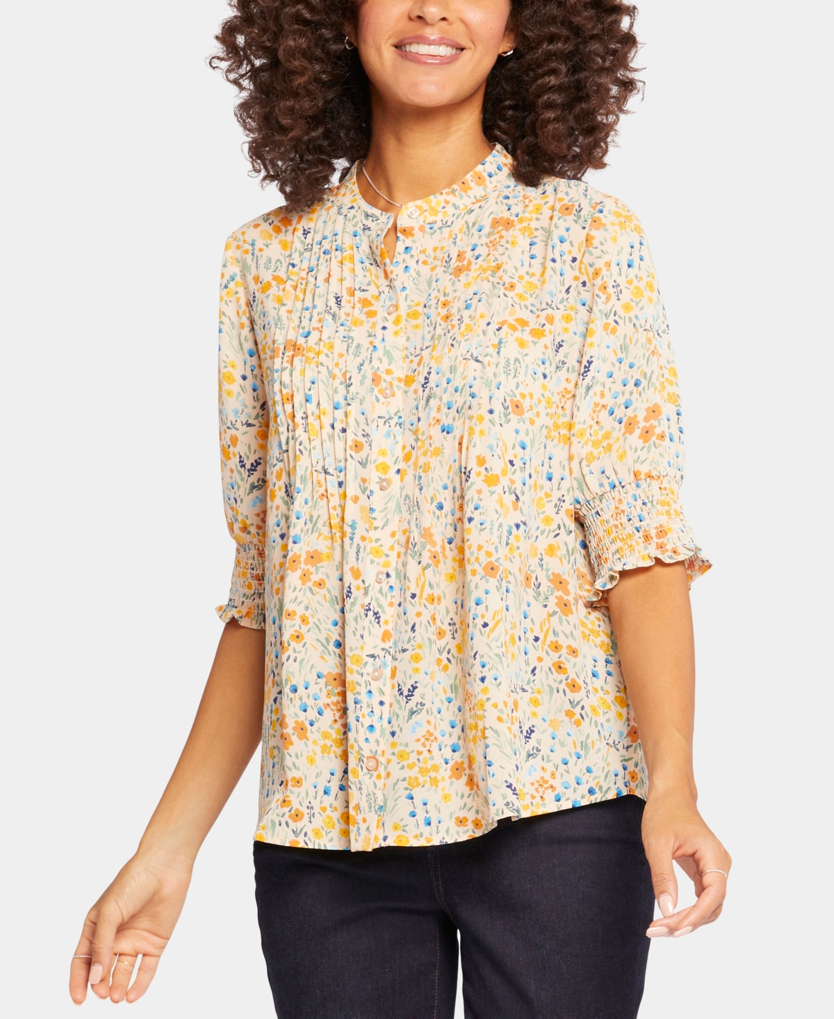 Nydj Pleated Peasant Blouse In Sunnyside
