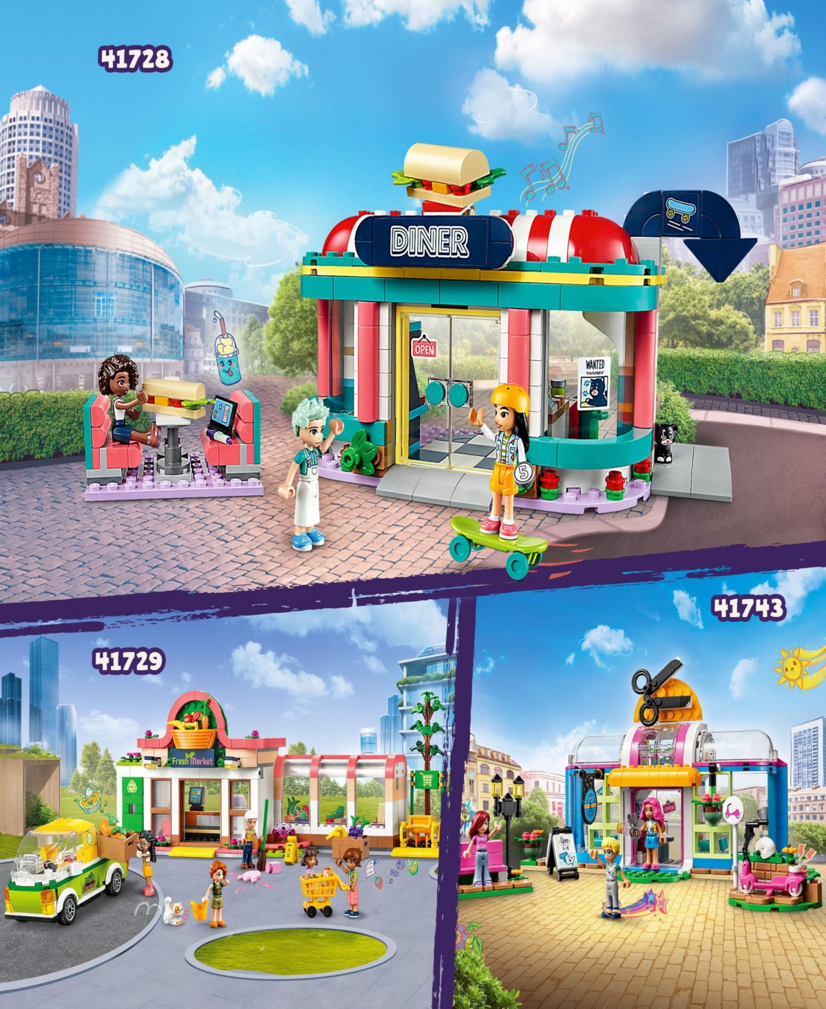 Lego Friends Heartlake Downtown Diner 41728 Toy Building Set With Liann, Aliya And Charli Figures In Multicolor