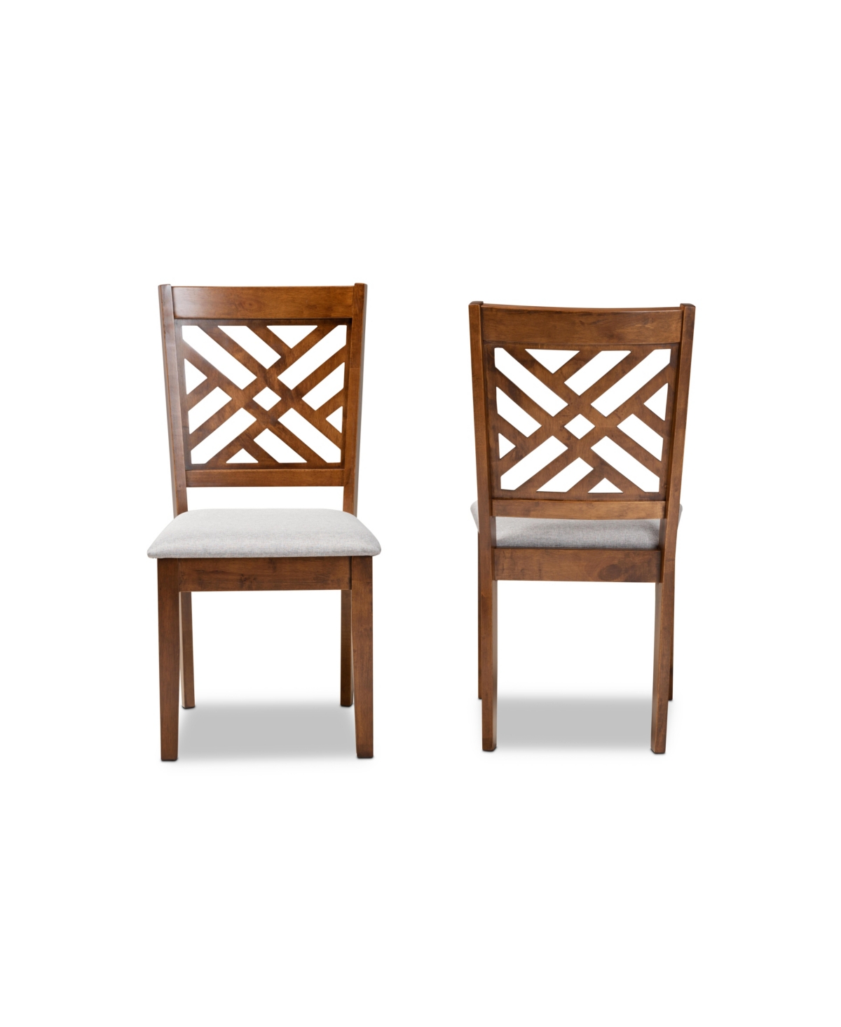 Baxton Studio Caron Modern And Contemporary 2-piece Fabric Upholstered And Wood Dining Chair Set In Gray,walnut Brown