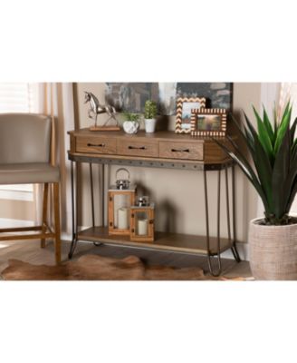 Kellyn Vintage 42.9" Rustic Industrial Finished Wood and Metal 3-Drawer Console Table&nbsp;