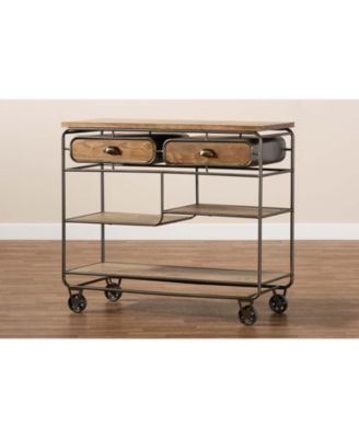 Grant Vintage 41.7" Rustic Industrial Finished Wood and Metal 2-Drawer Kitchen Cart
