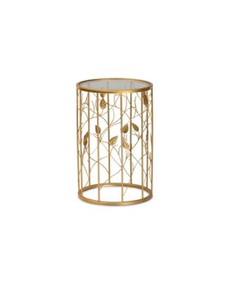 Anaya Modern and Contemporary Glam 23.6" Brushed Finished Metal and Glass Leaf Accent End Table
