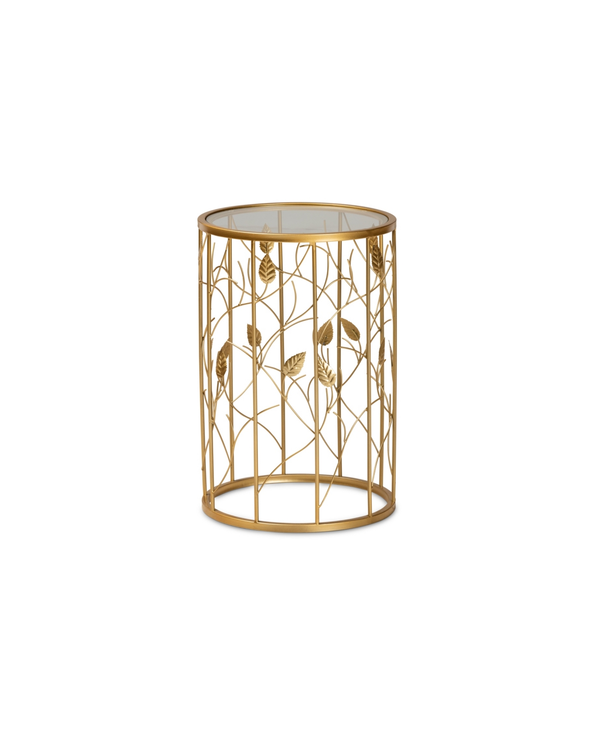 Baxton Studio Anaya Modern And Contemporary Glam 23.6" Brushed Finished Metal And Glass Leaf Accent End Table In Gold-tone