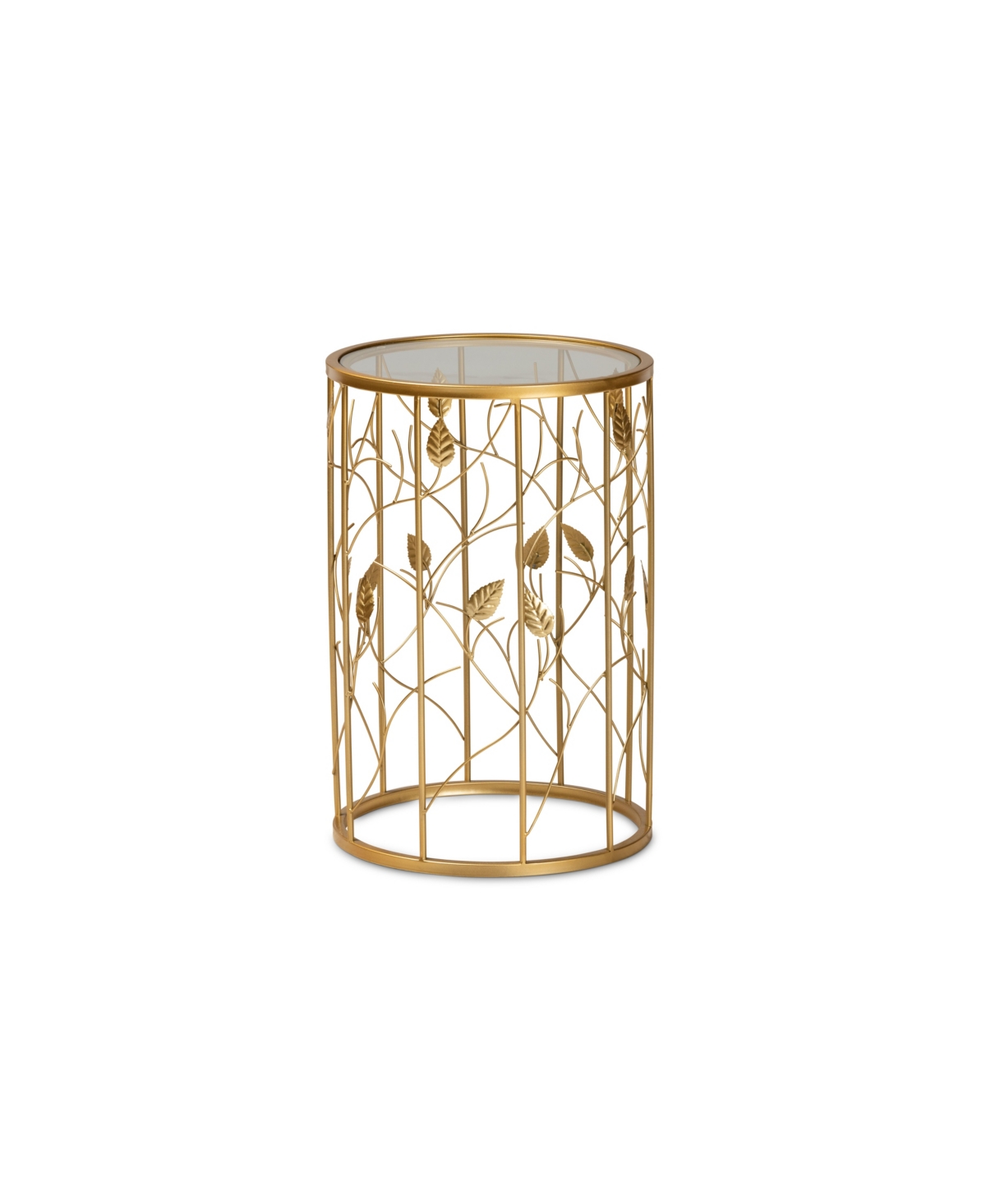 Shop Baxton Studio Anaya Modern And Contemporary Glam 23.6" Brushed Finished Metal And Glass Leaf Accent End Table In Gold-tone