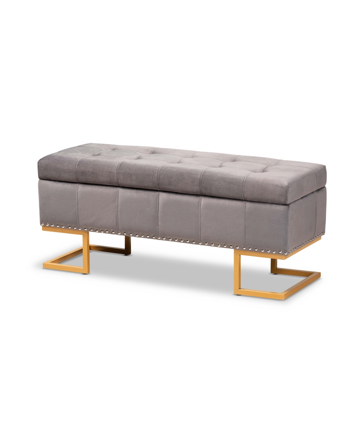 Baxton Studio Ellery Luxe And Glam Velvet Fabric Upholstered And Finished Metal Storage Ottoman In Gray/gold