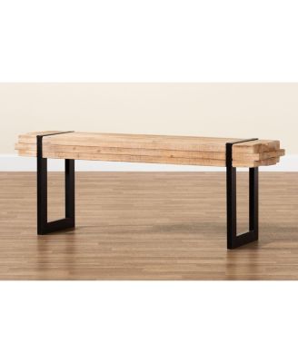 Henson Rustic and Industrial 47.2" Natural Finished Wood and Finished Metal Bench