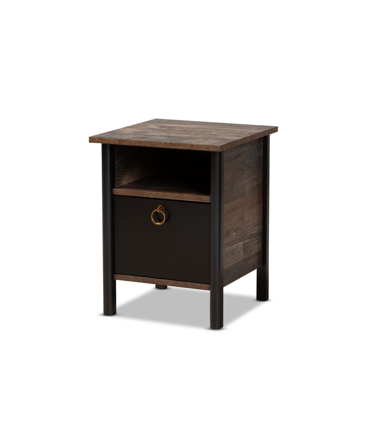 Baxton Studio Vaughan Modern And Contemporary 19.5" Two-tone And Finished Wood Nightstand In Brown,black