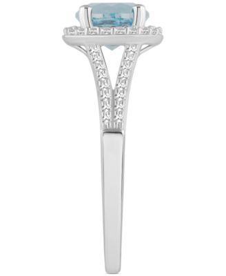 Aquamarine (1-1/4 ct. t.w.) & Diamond (1/4 ct. t.w.) Halo Split Shank Ring in Sterling Silver 
