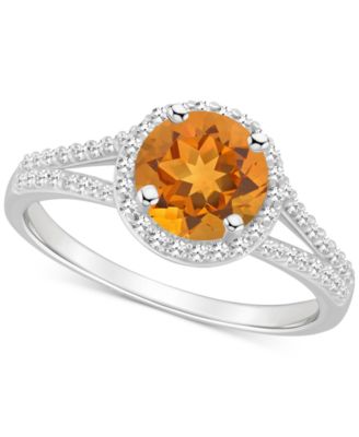 Amethyst (1-1/4 ct. t.w.) & Diamond (1/4 ct. t.w.) Halo Split Shank Ring in Sterling Silver (Also in Citrine, Garnet, Peridot, & Blue Topaz)