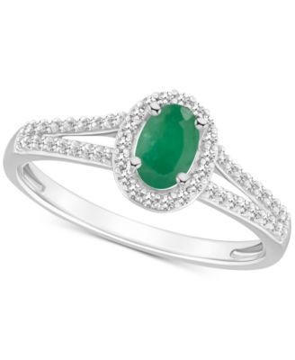 Macy's - Emerald (1/2 ct. t.w.) & Diamond (1/4 ct. t.w.) Oval Halo Split Shank Ring in Sterling Silver (Also in Ruby & Sapphire)