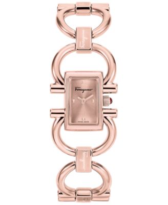 Ferragamo - Women's Double Gancini Mini Rose Gold Ion-Plated Stainless Steel Bracelet Watch 14x21mm
