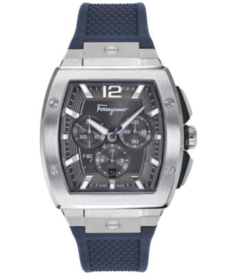 Ferragamo - Men's Swiss Chronograph F-80 Tonneau Blue Silicone Strap Watch 42mm