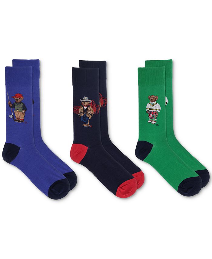 Polo Ralph Lauren Men's Assorted Bear Socks Gift Box, 3-Pack - Macy's