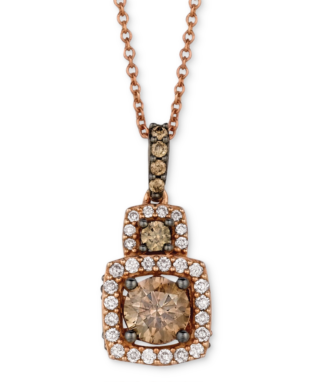 Le Vian Chocolate Diamond (3/4 ct. t.w.) & Vanilla Diamond (1/5 ct. t.w.) Double Drop Halo 18" Pendant Necklace in 14k Rose Gold