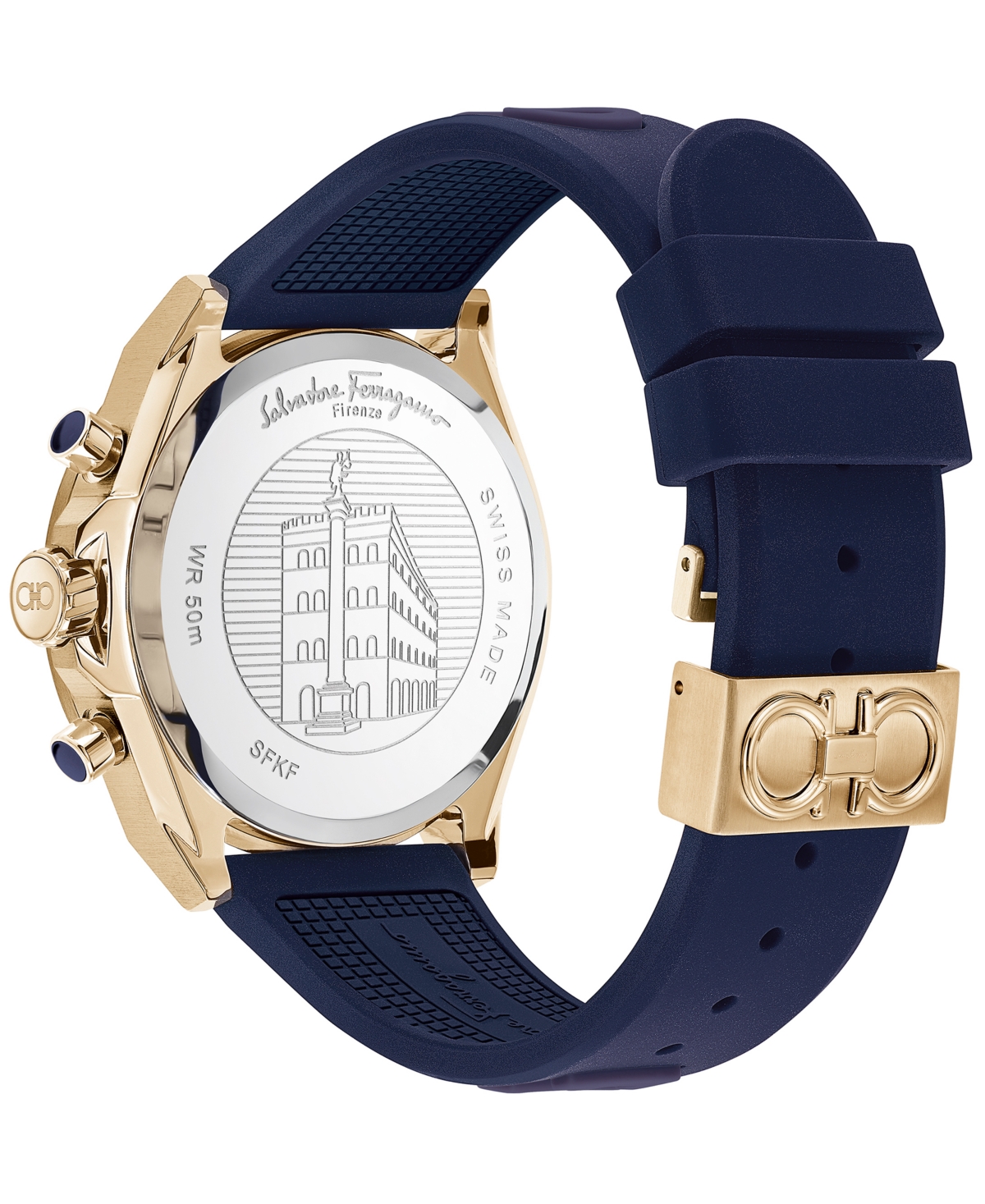 Shop Ferragamo Salvatore  Men's Swiss Chronograph Urban Blue Silicone Strap Watch 43mm In Ip Yellow Gold