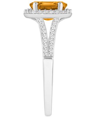 Amethyst (1-1/5 ct. t.w.) & Diamond (1/4 ct. t.w.) Oval Halo Split Shank Ring in Sterling Silver (Also in Citrine, Garnet, Peridot, & Blue Topaz)
