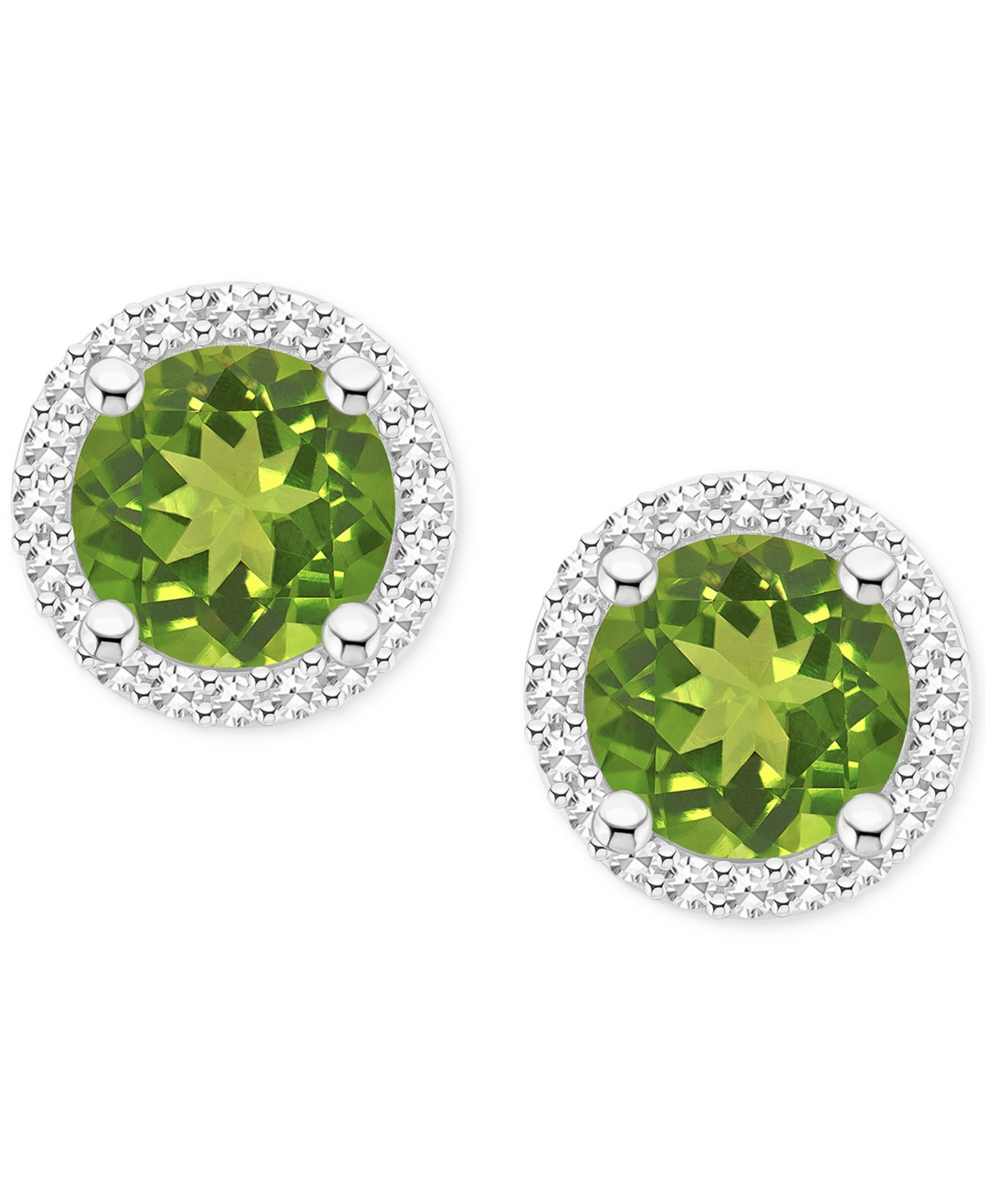 Amethyst (1-1/2 ct. t.w.) & Diamond (1/5 ct. t.w.) Halo Stud Earrings in Sterling Silver (Also in Citrine, Garnet, & Blue Topaz) - Peridot