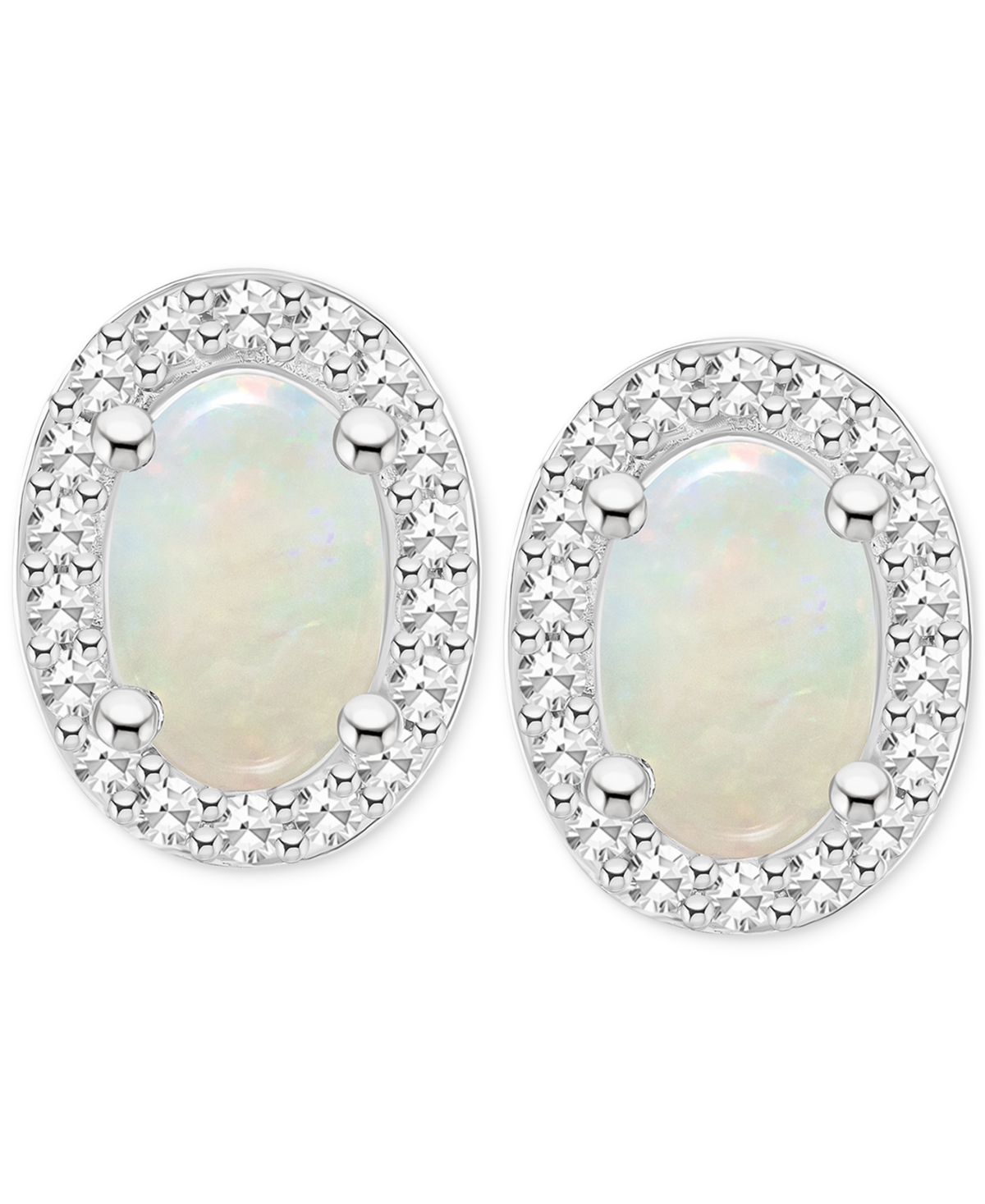 Aquamarine (3/4 ct. t.w.) & Diamond (1/6 ct. t.w.) Oval Halo Stud Earrings in Sterling Silver (Also  - Opal
