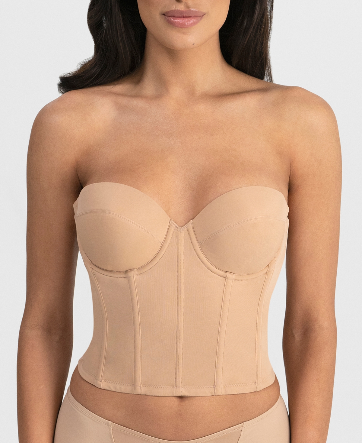 Dominique Brie Strapless Backless Bustier In Mocha