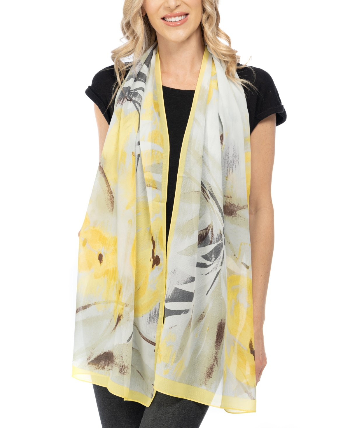 Tulip Breeze Printed Oblong Scarf - Yellow