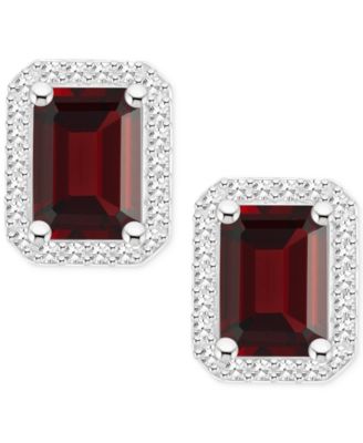 Amethyst (2 ct. t.w.) & Diamond (1/5 ct. t.w.) Halo Stud Earrings in Sterling Silver (Also in Citrine, Garnet, Peridot, & Blue Topaz)