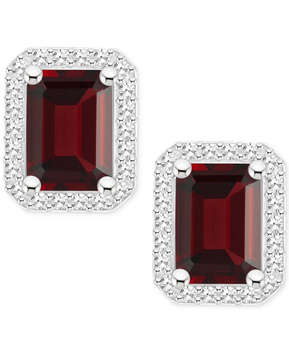 Amethyst (2 ct. t.w.) & Diamond (1/5 ct. t.w.) Halo Stud Earrings in Sterling Silver (Also in Citrine, Peridot, & Blue Topaz) - Garnet