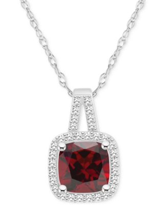 Amethyst (1-1/2 ct. t.w.) & Diamond (1/6 ct. t.w.) Cushion Halo 18" Pendant Necklace in Sterling Silver (Also in Citrine, Garnet, Peridot, & Blue Topaz)
