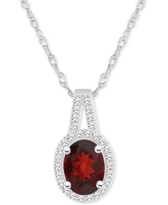 Amethyst (1-1/5 ct. t.w.) & Diamond (1/6 ct. t.w.) Oval Halo 18" Pendant Necklace in Sterling Silver (Also in Citrine, Garnet, Peridot, & Blue Topaz)