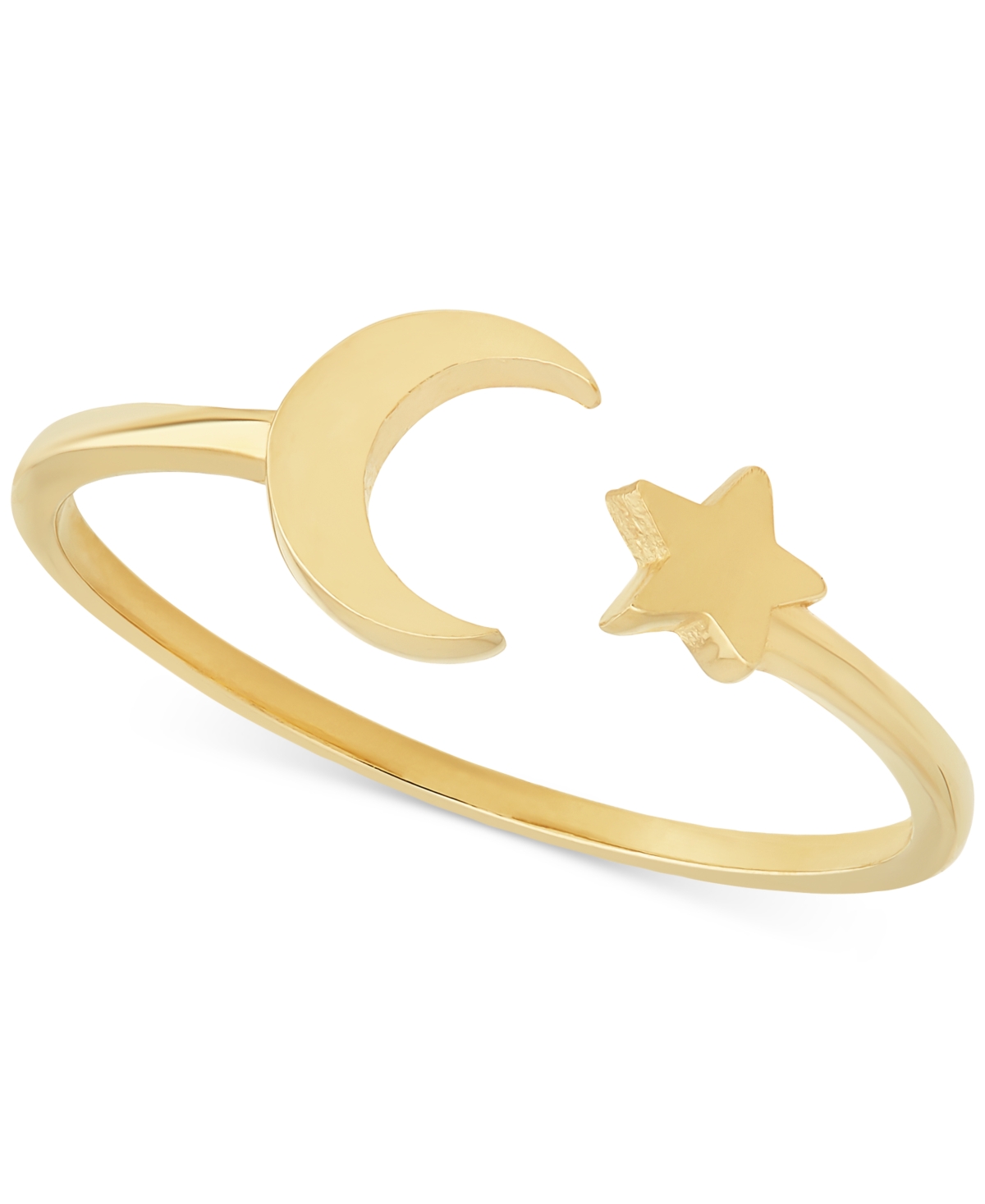Macy's Polished Crescent Moon & Star Cuff Ring In 10k Gold
