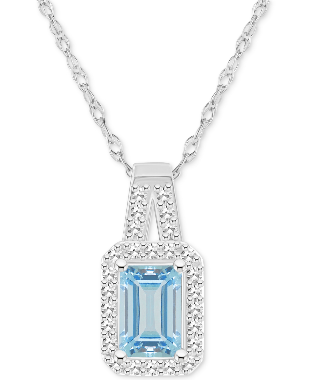 Macy's Aquamarine (1/2 Ct. T.w.) & Diamond (1/8 Ct. T.w.) Halo 18" Pendant Necklace In Sterling Silver (als