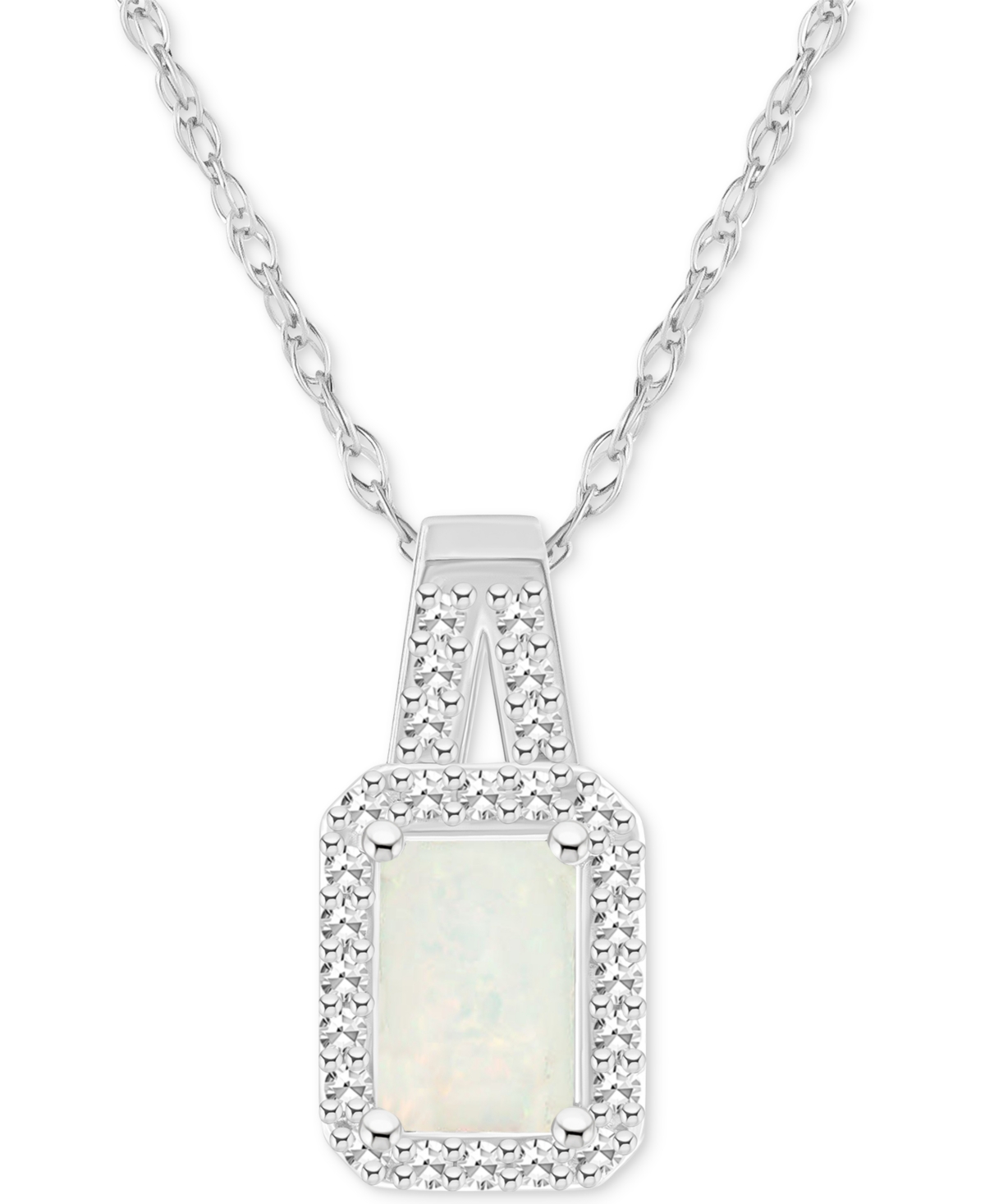 Macy's Aquamarine (1/2 Ct. T.w.) & Diamond (1/8 Ct. T.w.) Halo 18" Pendant Necklace In Sterling Silver (als In Opal