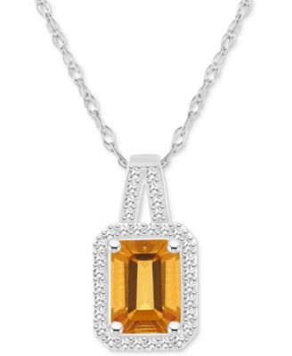 Amethyst (1-5/8 ct. t.w.) & Diamond (1/6 ct. t.w.) Halo 18" Pendant Necklace in Sterling Silver (Also in Citrine, Garnet, Peridot, & Blue Topaz)