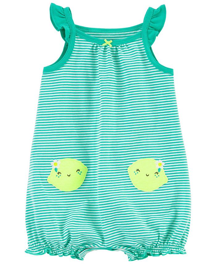 Carter's Baby Girls Lemon Print Ruffle Strap Snap Up Romper Macy's