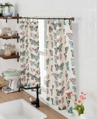 Magdalena Butterfly Print Sheer Rod Pocket Kitchen Curtain Tier Pair
