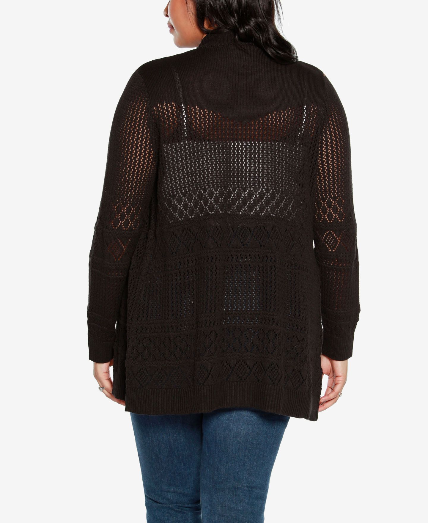 Женский кардиган Belldini Plus Size Pointelle Open Cardigan, цвет: Чёрный — фото 2