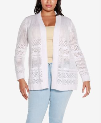 Plus Size Pointelle Open Cardigan Sweater