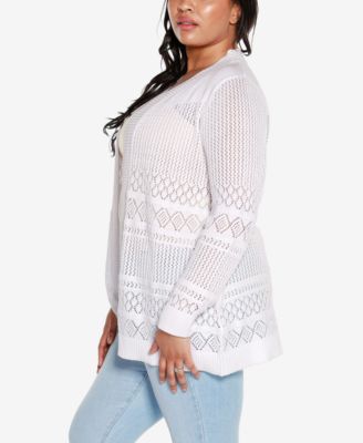 Plus Size Pointelle Open Cardigan Sweater