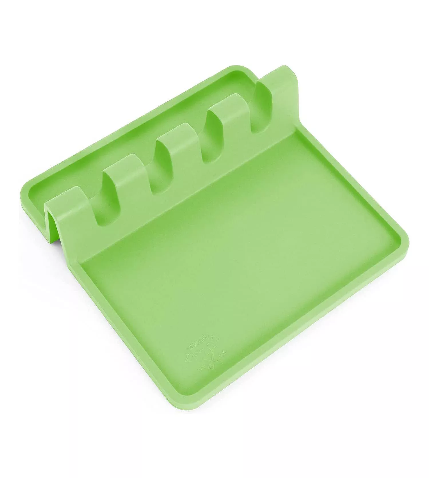 A green utensil holder with four slots