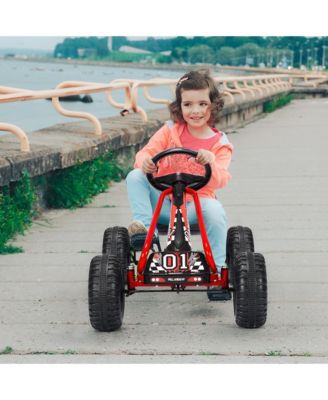 Kids Pedal Go Kart 4 Wheel Ride On Toys w/ Adjustable Seat & Handbrake