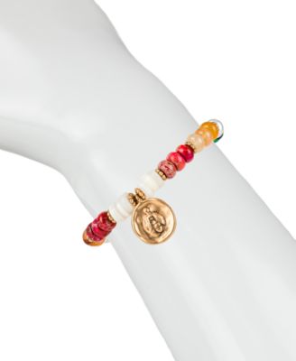 Gold-Tone Bee Charm Multicolor Beaded Stretch Bracelet