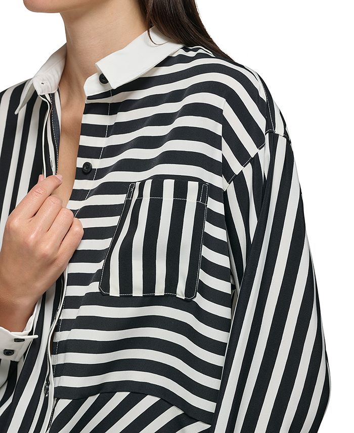 KARL LAGERFELD PARIS Women's Striped Button-Down Blouse - Macy's