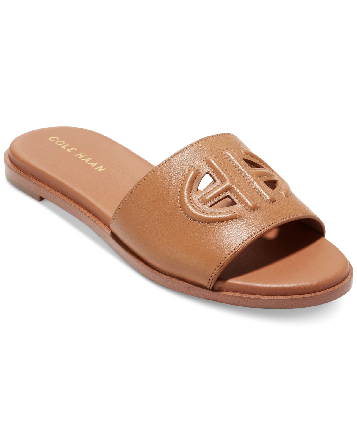 Shop Cole Haan Women's Flynn Logo Slide Sandals In White Leather