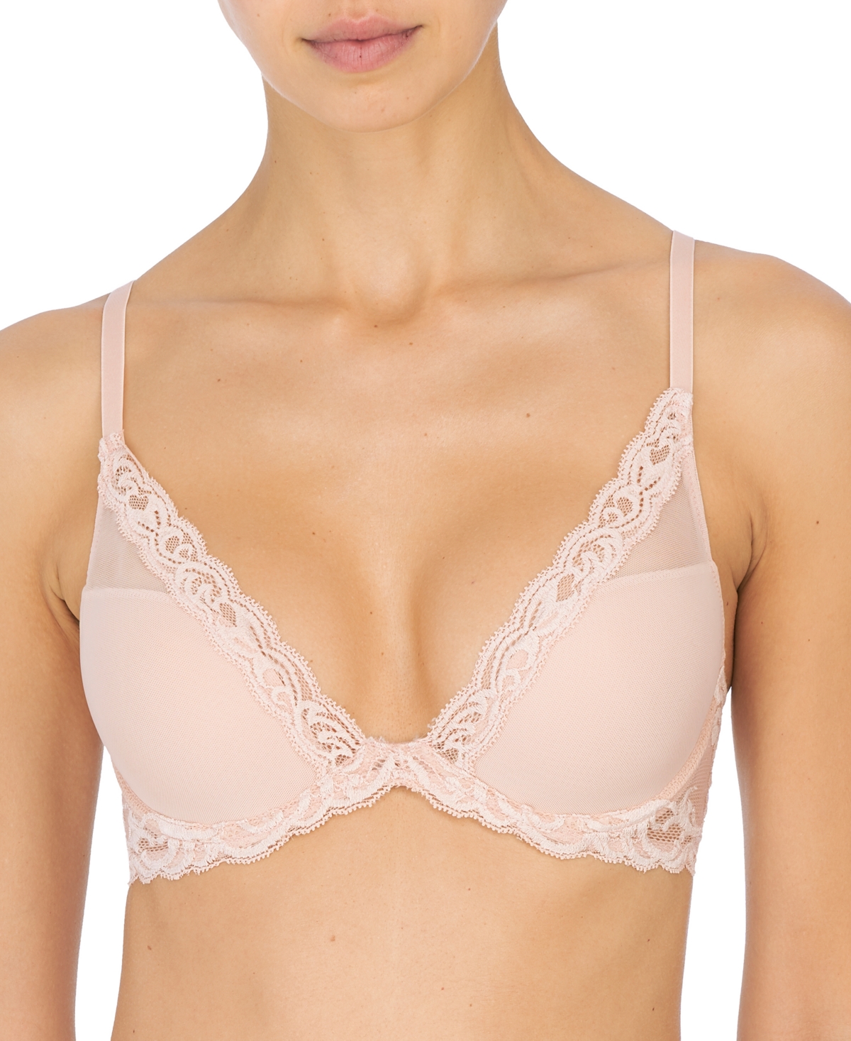 Women's Feathers Lace Contour Underwire Plunge Bra 730023 - Cameo Rose (Nude 4)