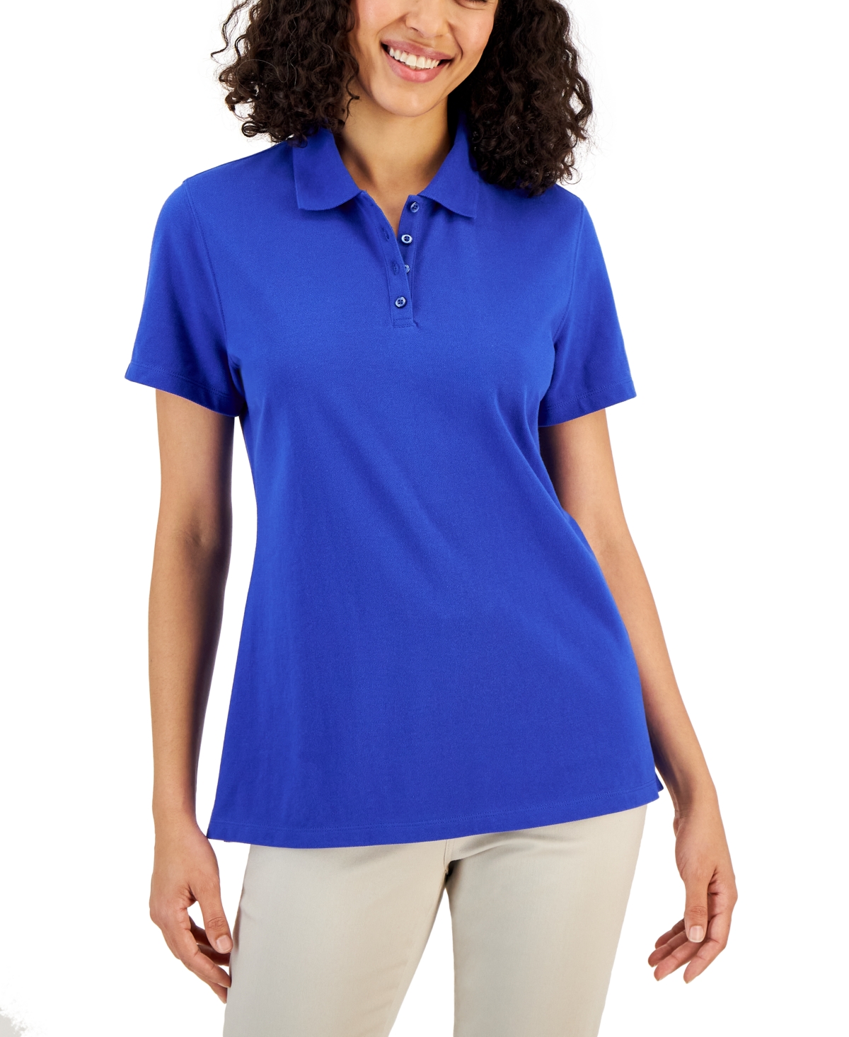 Karen Scott Cotton Short Sleeve Polo Shirt, Created For Macy's In Ultra Blue