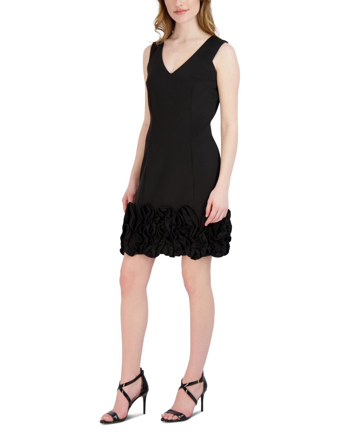 Shop Donna Ricco Ruffle-hem Sheath Dress In Black