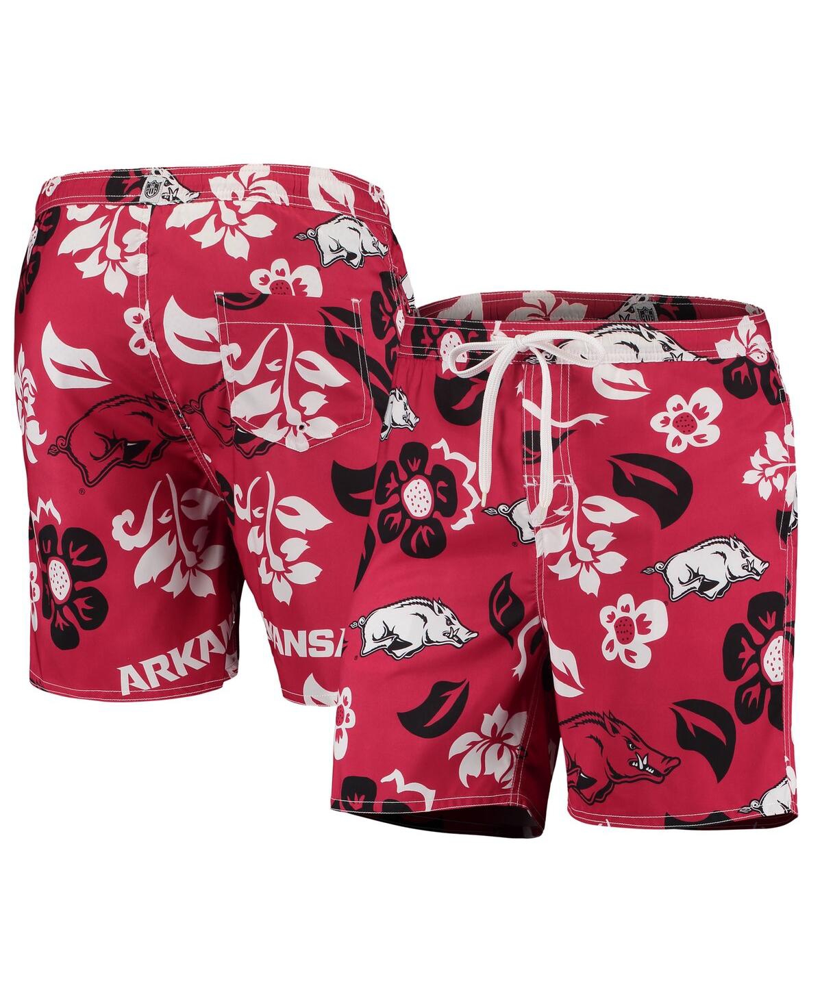 Shop Wes & Willy Men's  Cardinal Arkansas Razorbacks Floral Volley Logo Swim Trunks