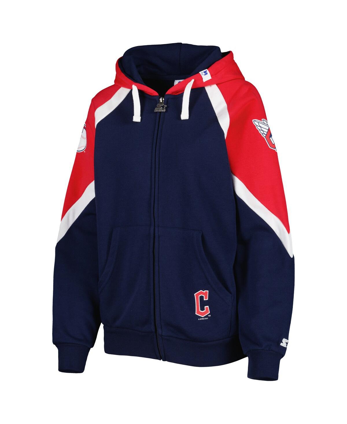 Shop Starter Women's  Navy, Red Cleveland Guardians Hail Mary Full-zip Hoodie In Navy,red