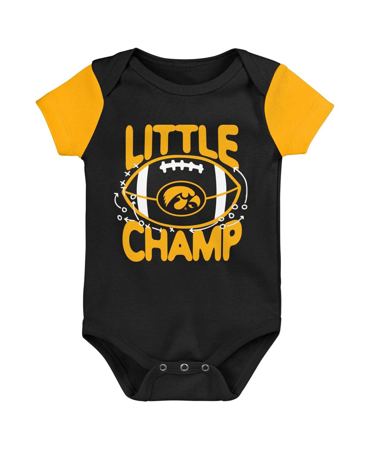 Shop Outerstuff Newborn And Infant Boys And Girls Black, Gold Iowa Hawkeyes Little Champ Bodysuit Bib And Booties Se In Black,gold